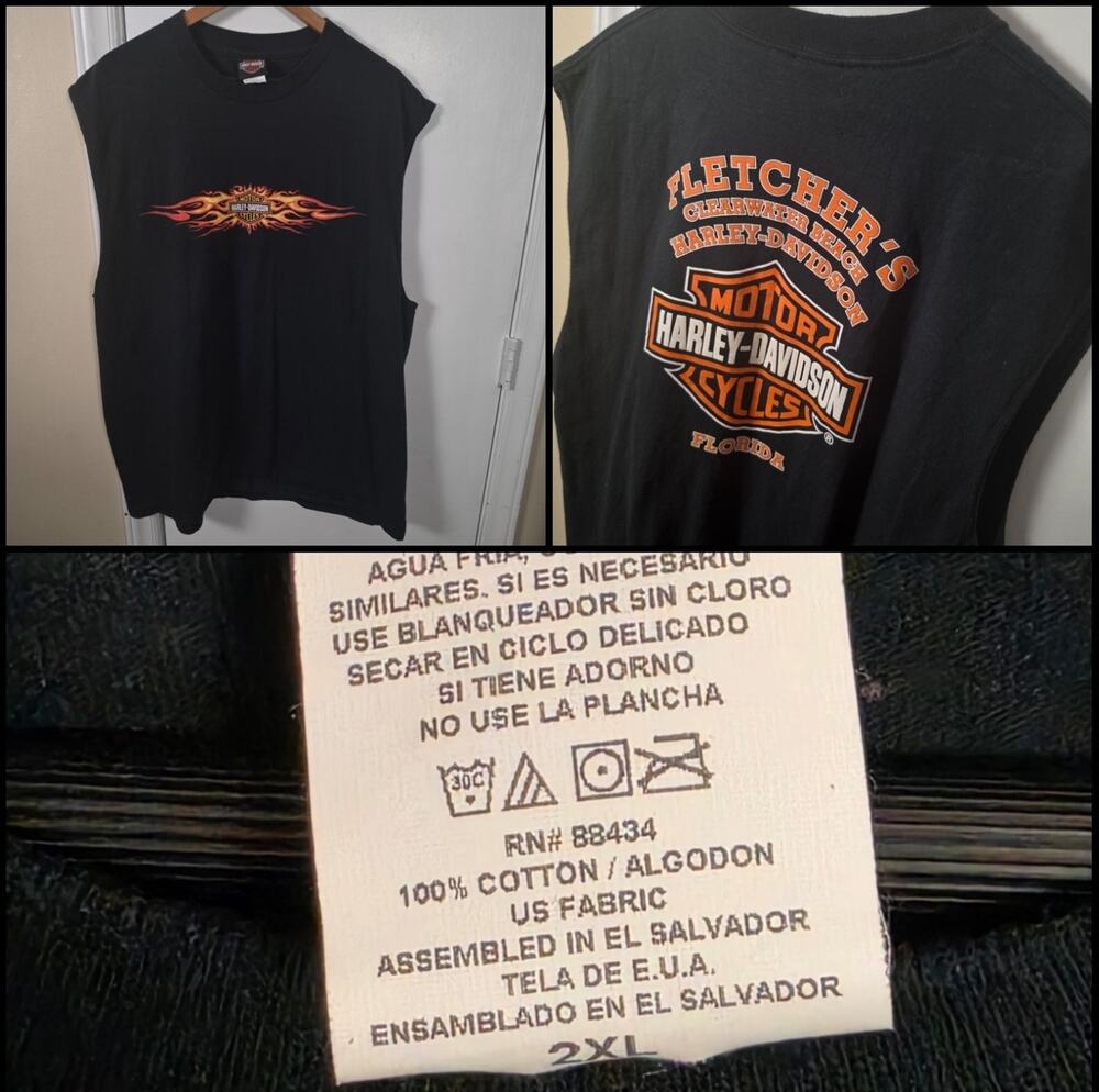 Harley Davidson Tank Top Shirt 2XL Black Orange Florida Orlando Biker Motorcycle